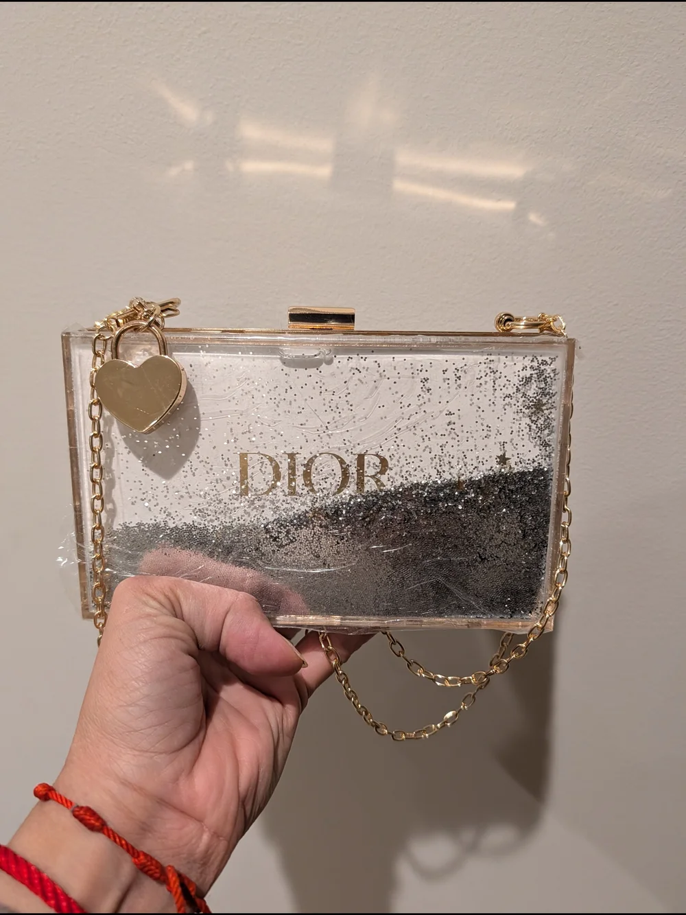 Clear Upcycled Acrylic Liquid Glitter Clutch with Chain - Picture 9 of 9